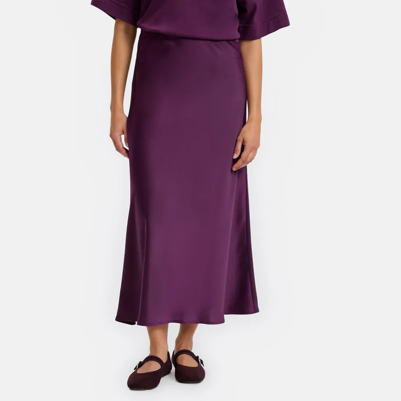 Matt Satin Full Elasticated Waist Midi Skirt — image 1 of 4