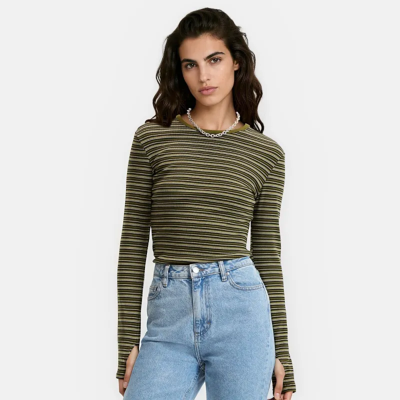 Striped Ribbed Mitten Detail T-Shirt — image 1 of 4