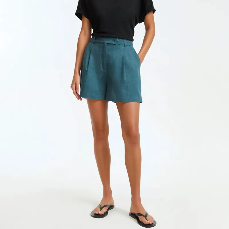Linen Pleated Shorts — image 1 of 4