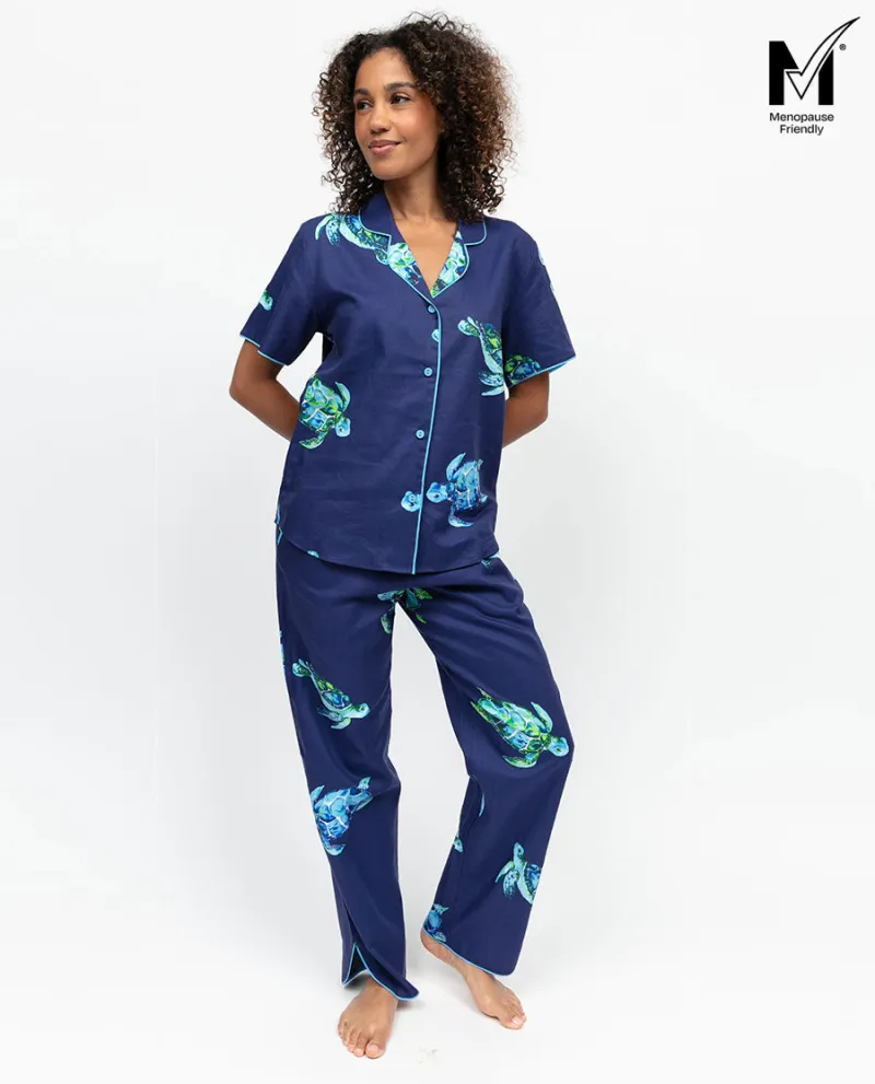 Ashley Womens Blue Turtle Print Pyjama Set