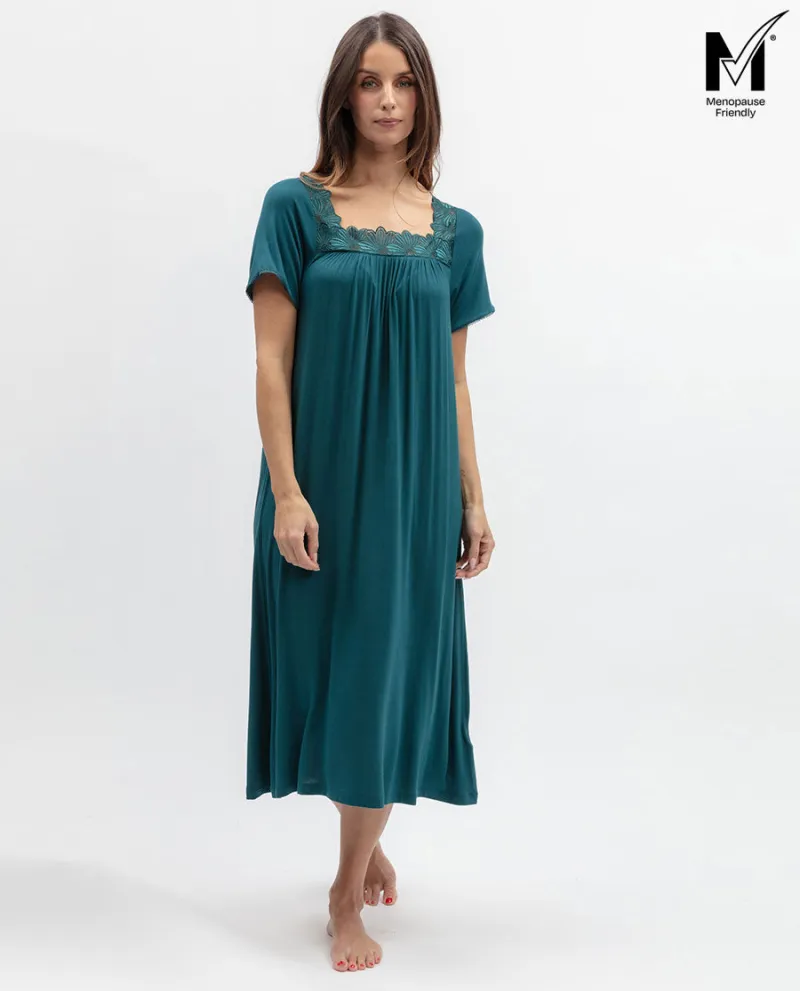 Aurelle Womens Lace Detail Jersey Midi Nightdress