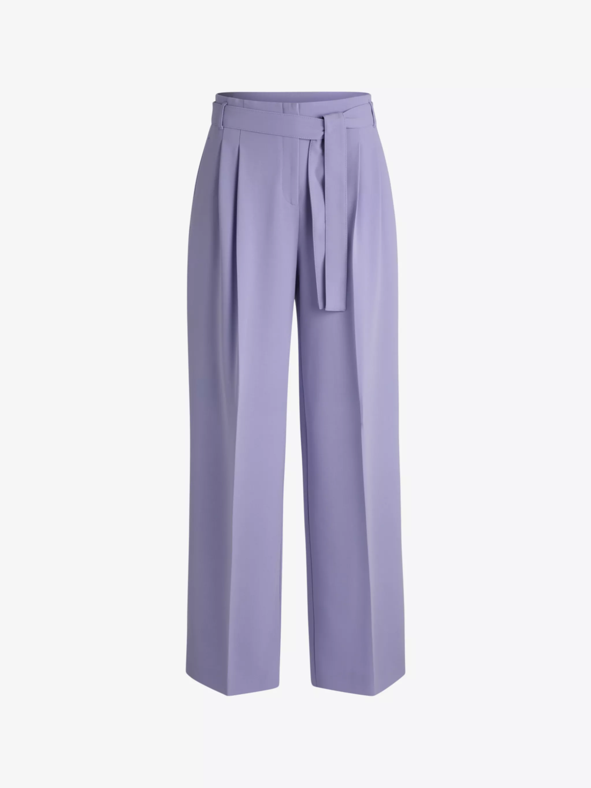 Wide-leg high-rise belted woven trousers
