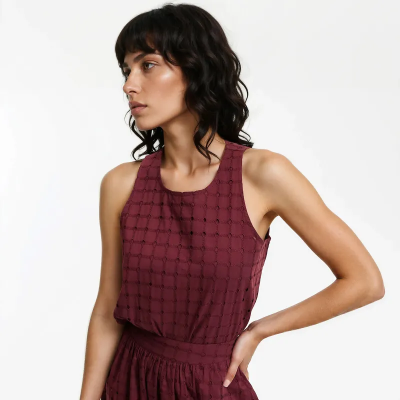 Broderie Anglaise Sleeveless Crew Neck Top — image 1 of 4