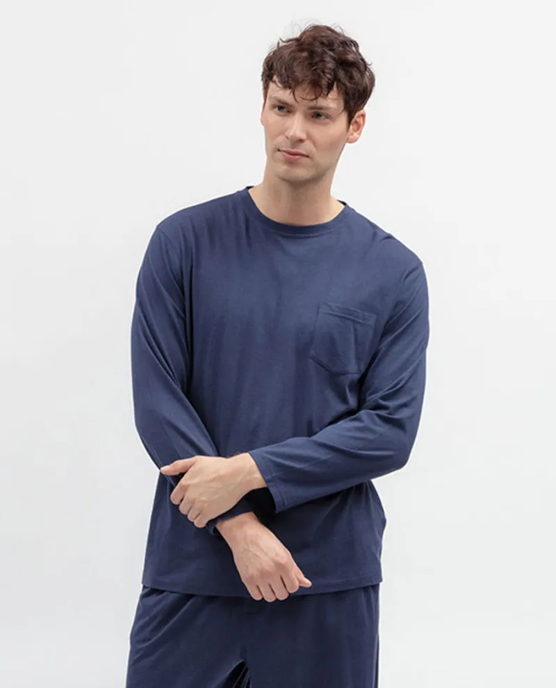 Mens Navy Long Sleeve Jersey T-shirt