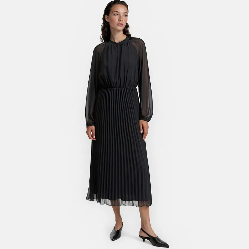 Pleated Long Sleeve Crew Neck Maxi Dress — image 1 of 4