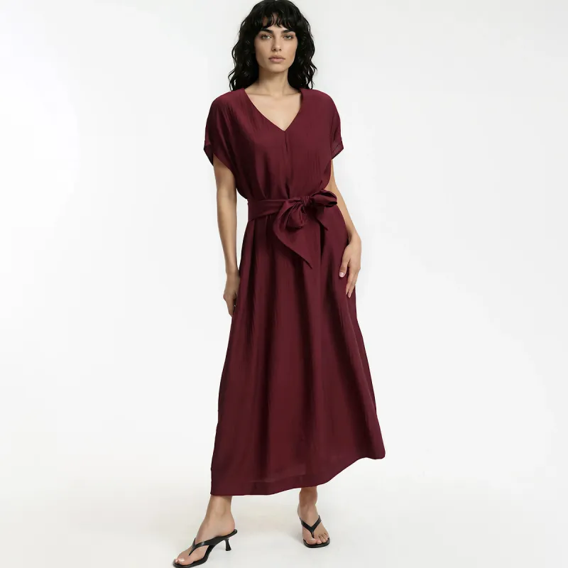 V-Neck Belted Short Sleeve Maxi Dress — image 1 of 4