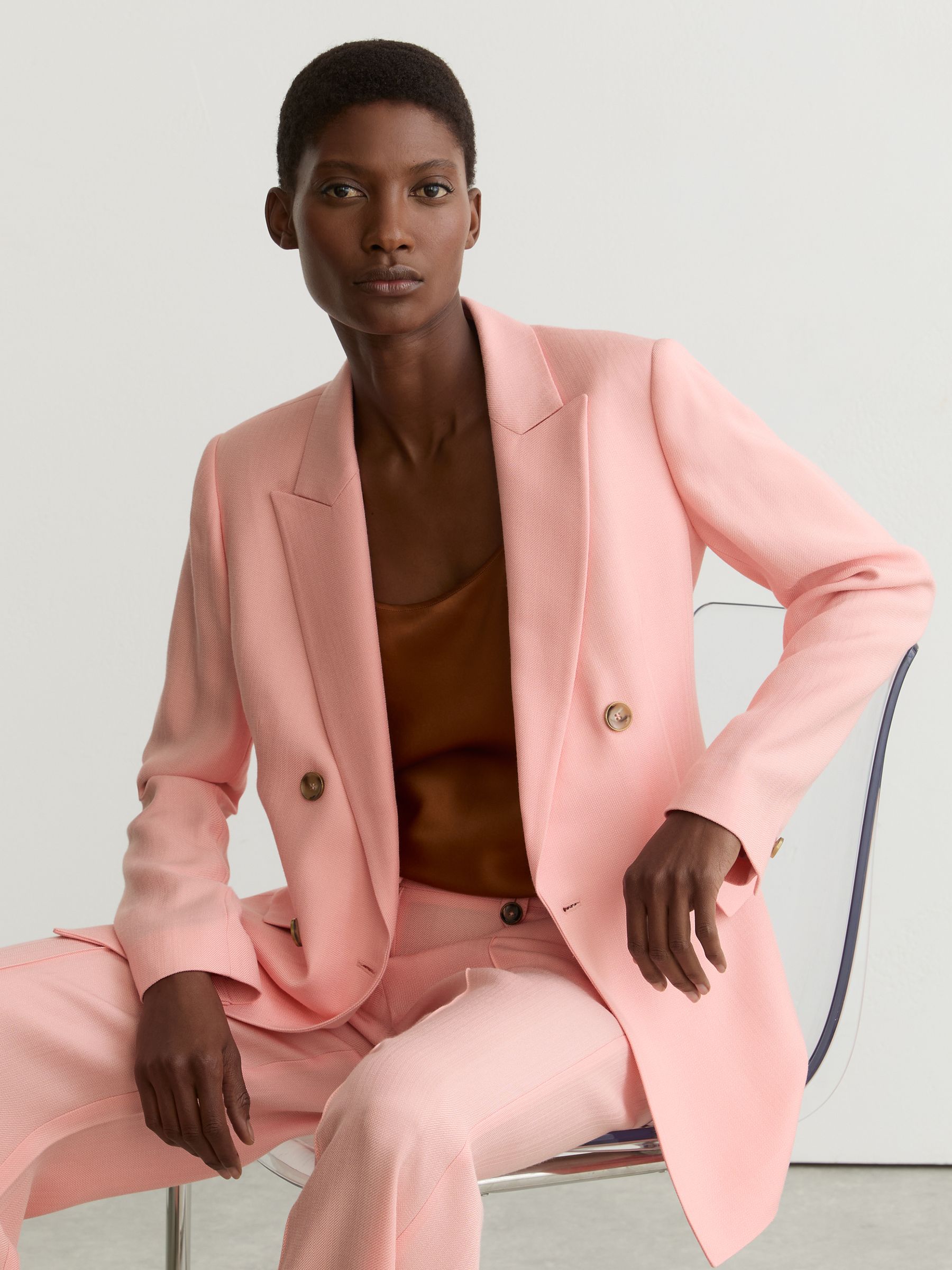 Double-Breasted Peak-Lapel Suit Jacket in Pink