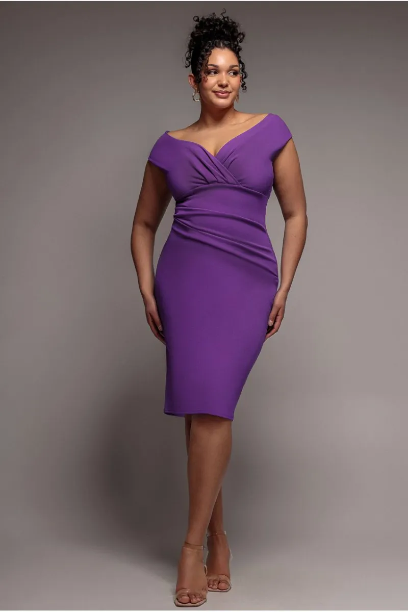Scuba Bardot Pleated Midi Dress — image 1 of 4