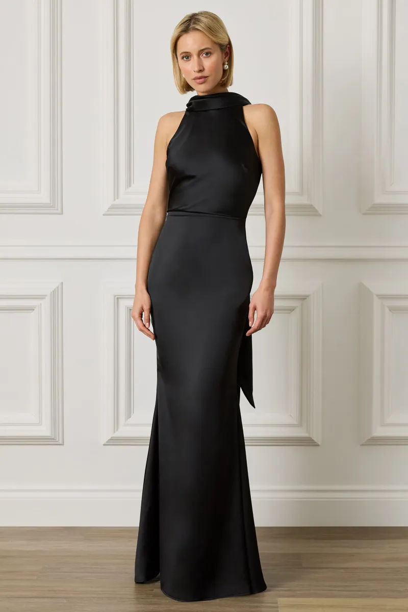 LIORA Scarf Detail Maxi Dress In Black