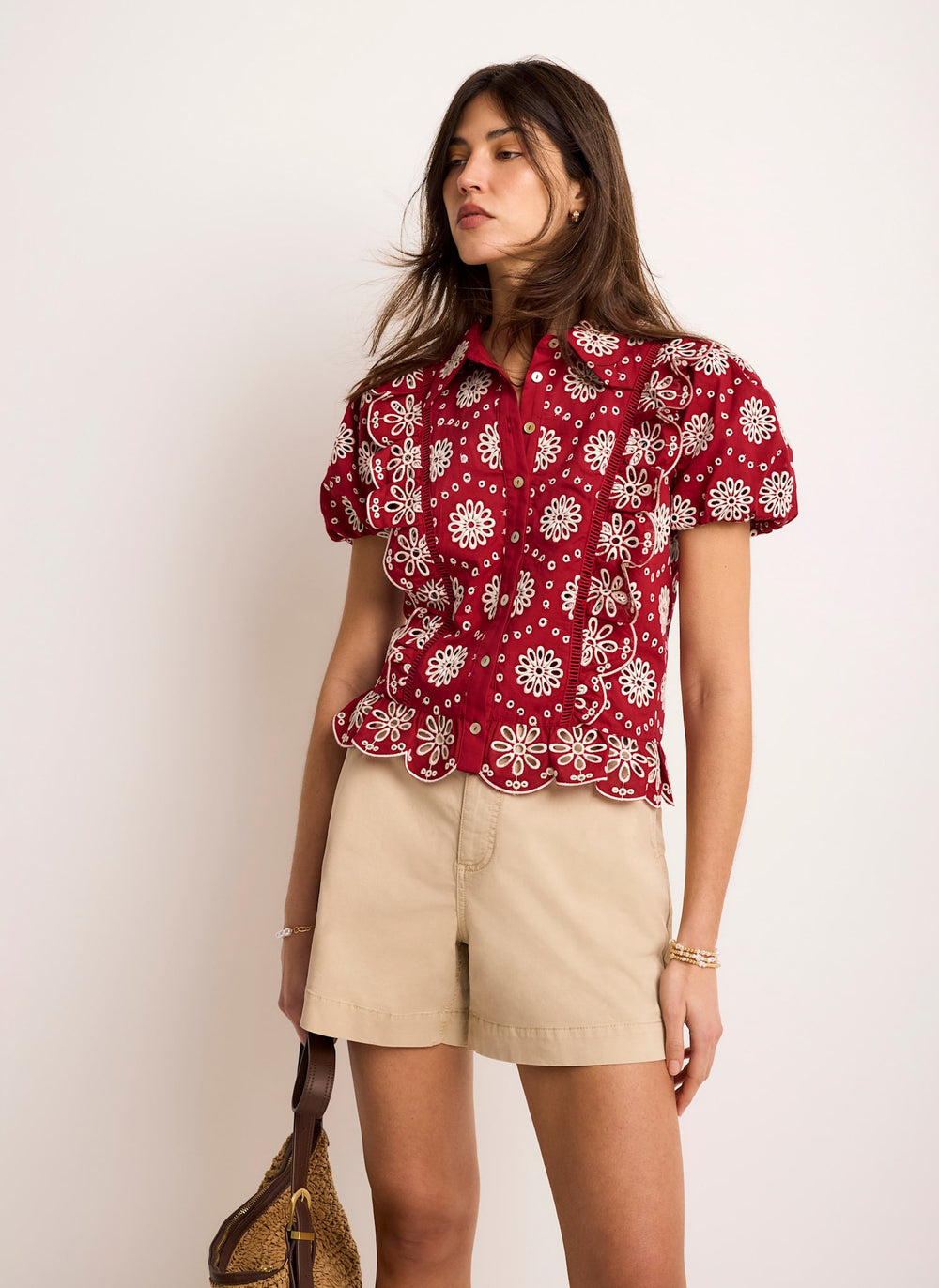 Red Cotton Broderie Shirt
