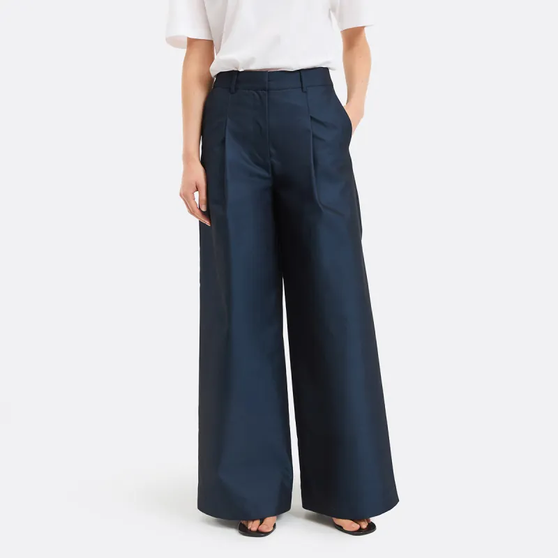 Cotton Blend Wide Leg Pleated Trousers — image 1 of 4