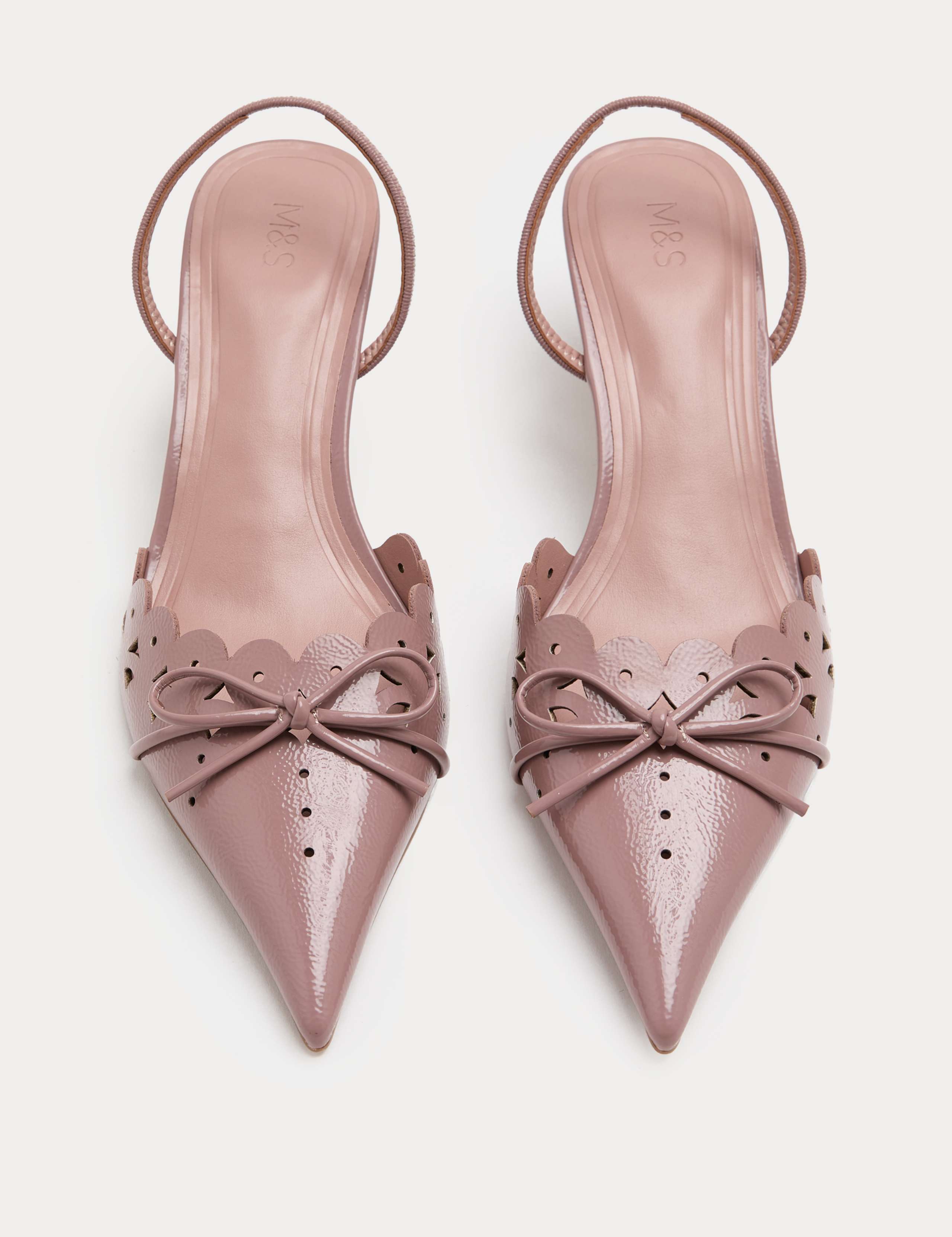 Patent Bow Cut Out Kitten Heel Pointed Slingback Shoes