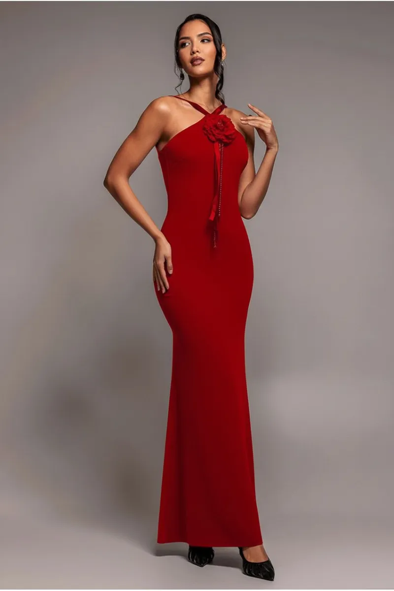 Racer Neck Corsage Scuba Maxi — image 1 of 4