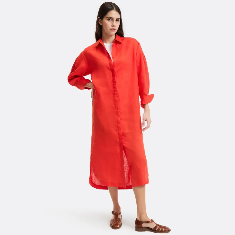 Linen Long Sleeve Shift Maxi Shirt Dress — image 1 of 4