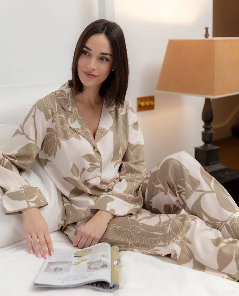 Amber Elephant Print Wide Leg Pyjama Set