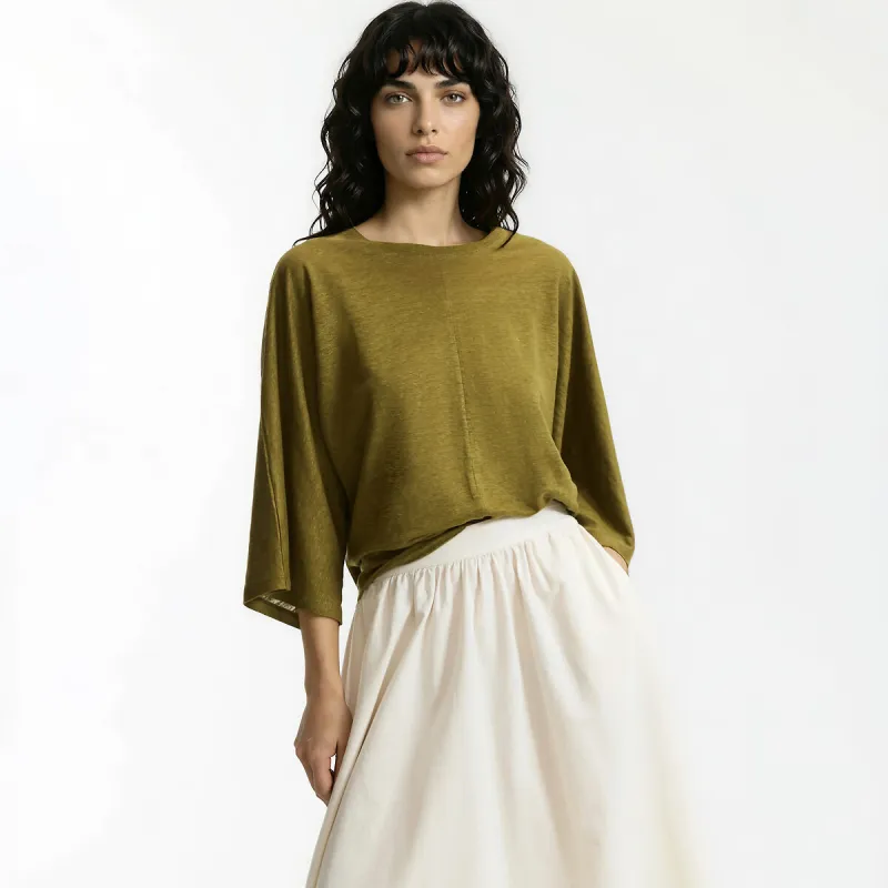 Linen Crew Neck Wide Sleeve T-Shirt — image 1 of 4
