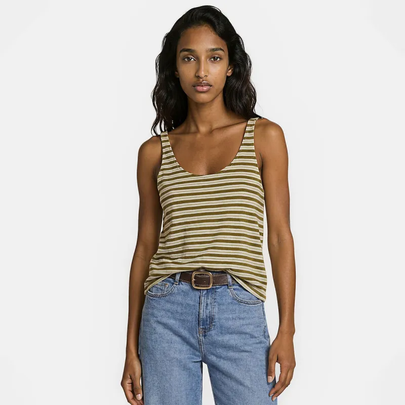 Striped Linen Crew Neck Wide Strap Vest Top — image 1 of 4