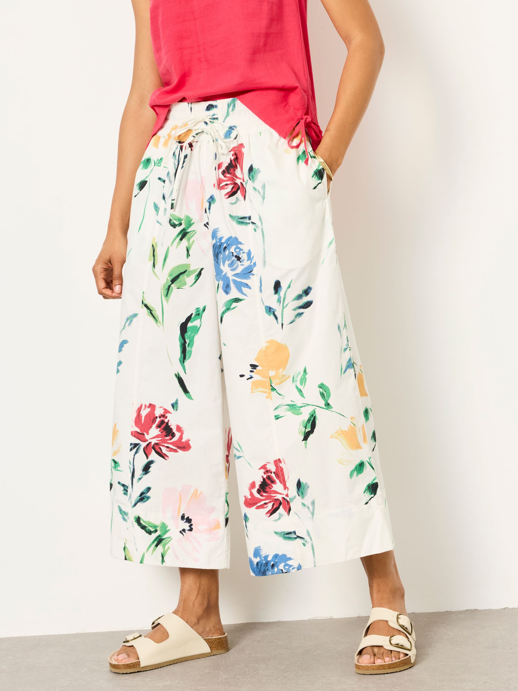 Aubrey Painted Floral Wide Leg Cropped Trousers