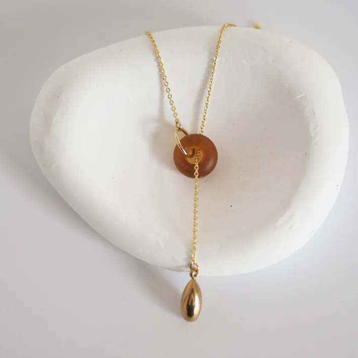 Kira Murano Glass + Gold Teardrop Lariat Necklace — image 1 of 2