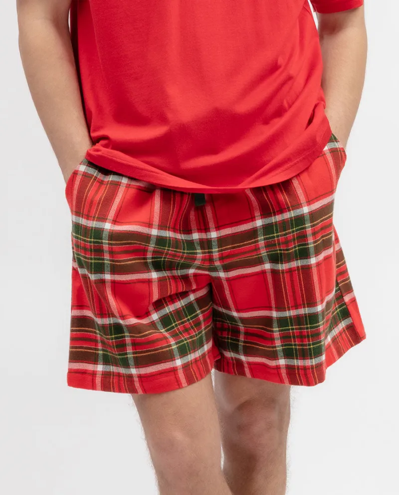 Mens Red Brushed Check Shorts