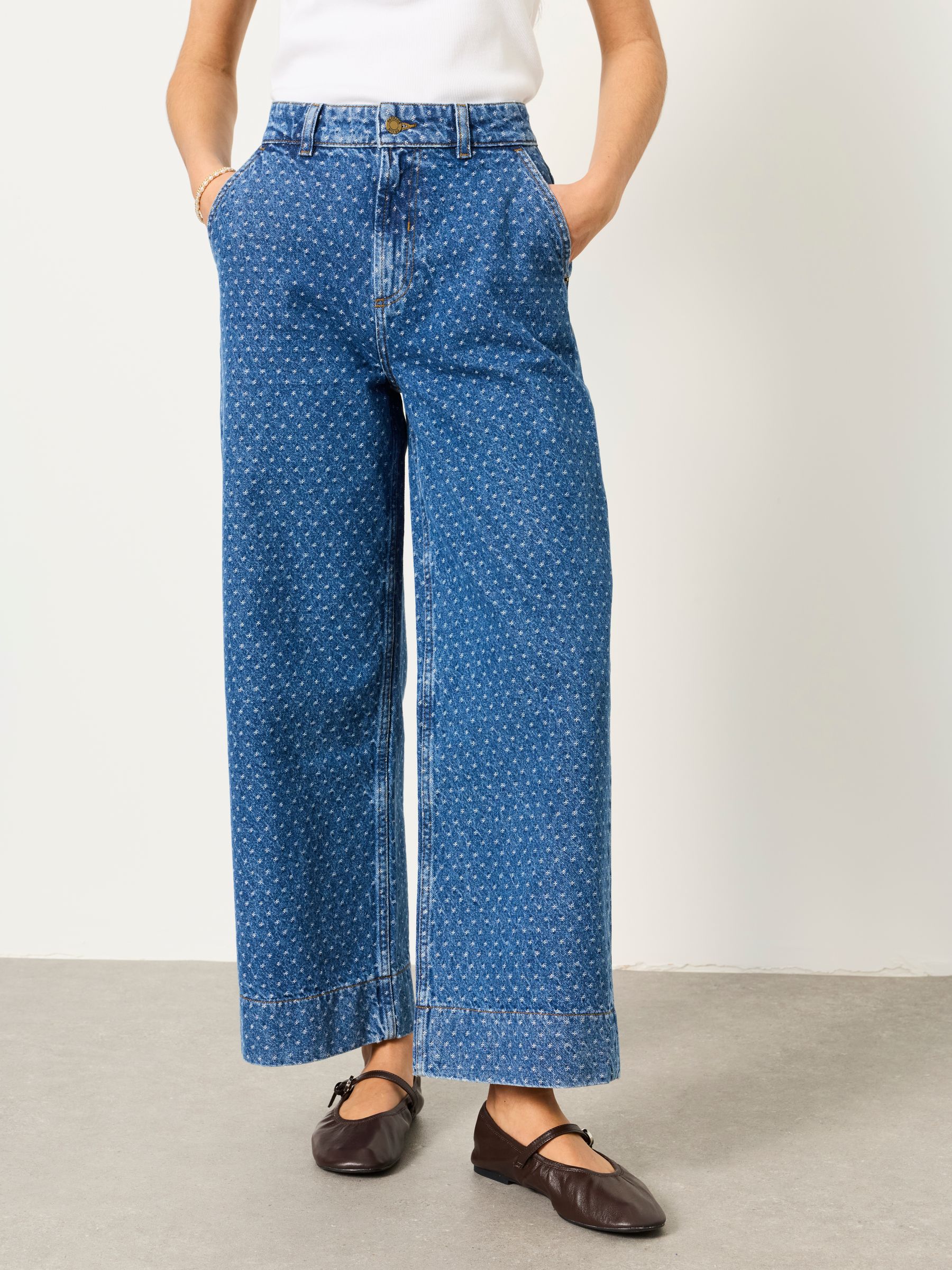 Hove Blue Denim Spot Wide Leg Crop Jeans