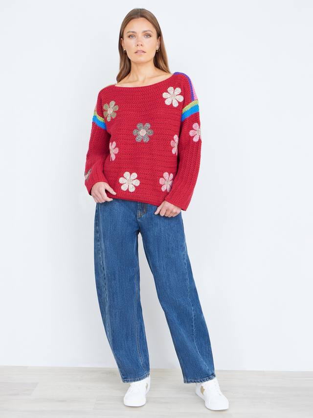 Crochet Flowers Jumper, Red