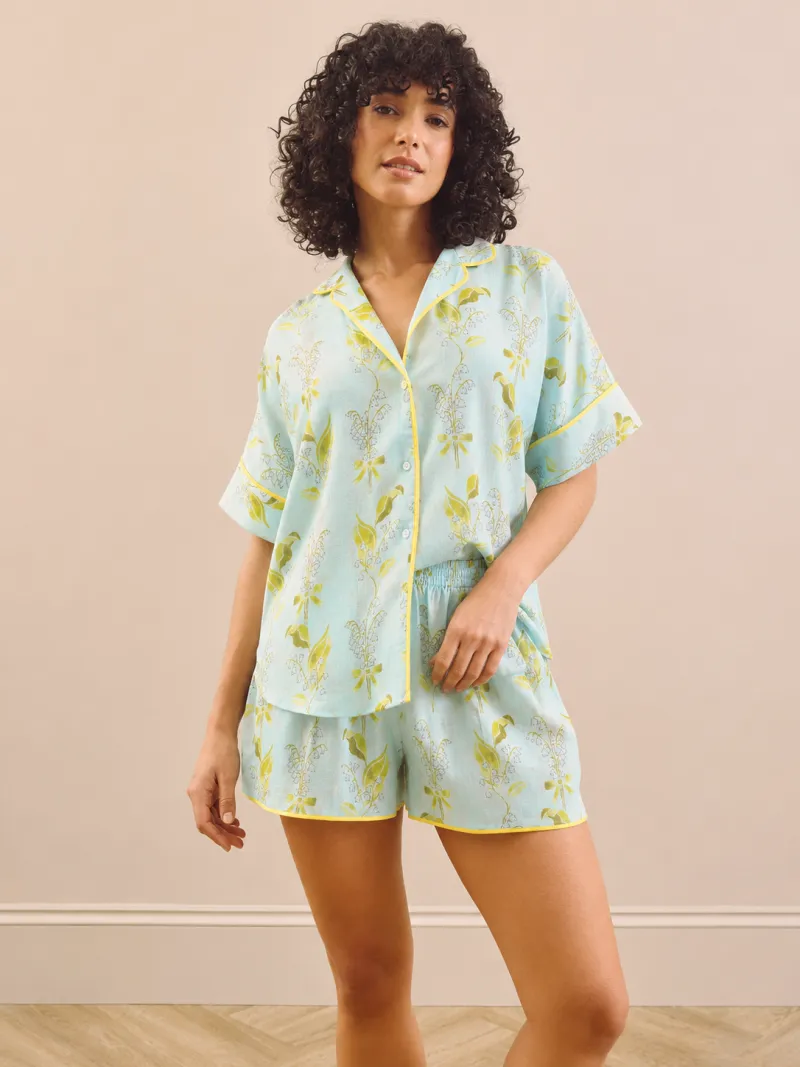 Gauze Oversize Shortie Pyjamas Duck Egg Lily of the Valley