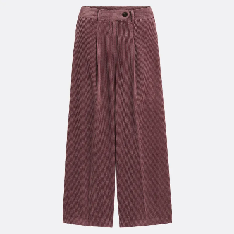 Pleated Wide Leg Trousers with High Waist in Corduroy