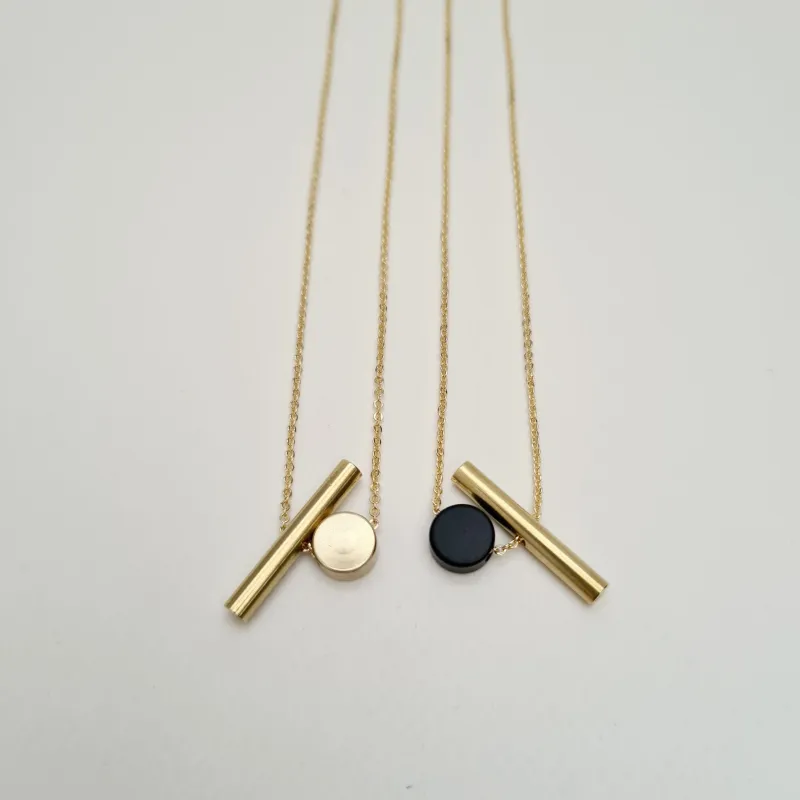 Brass Cylinder + Disc Necklace — image 1 of 2