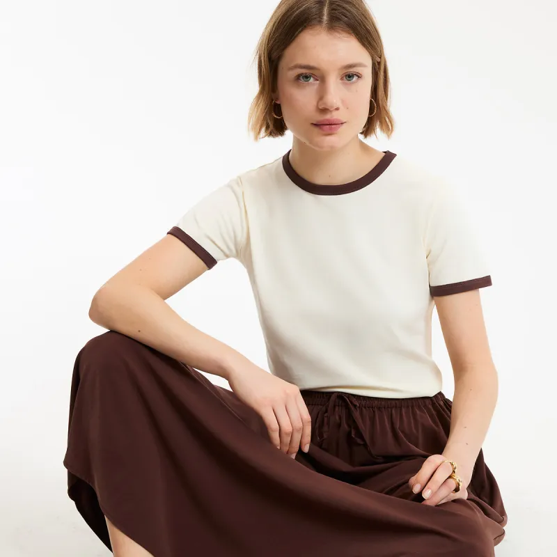 Short Sleeve Crew Neck T-Shirt with Contrasting Trim — image 1 of 4