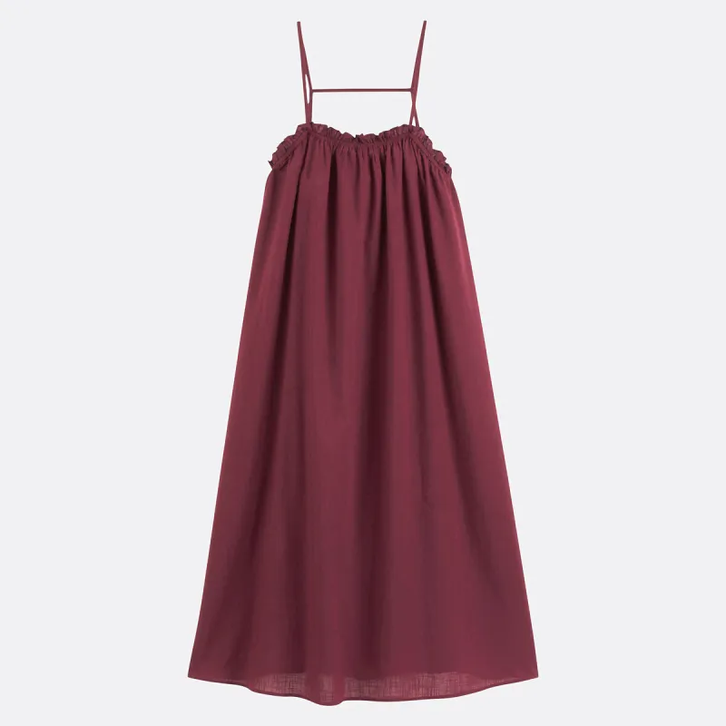Flared Long Dress with Shoestring Straps