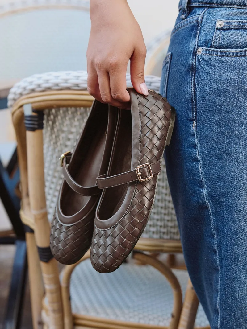 Index Brown Handwoven Mary Jane Pumps