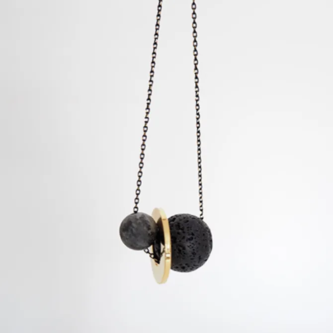 Lava + Gold Disc + Labradorite Necklace — image 1 of 2
