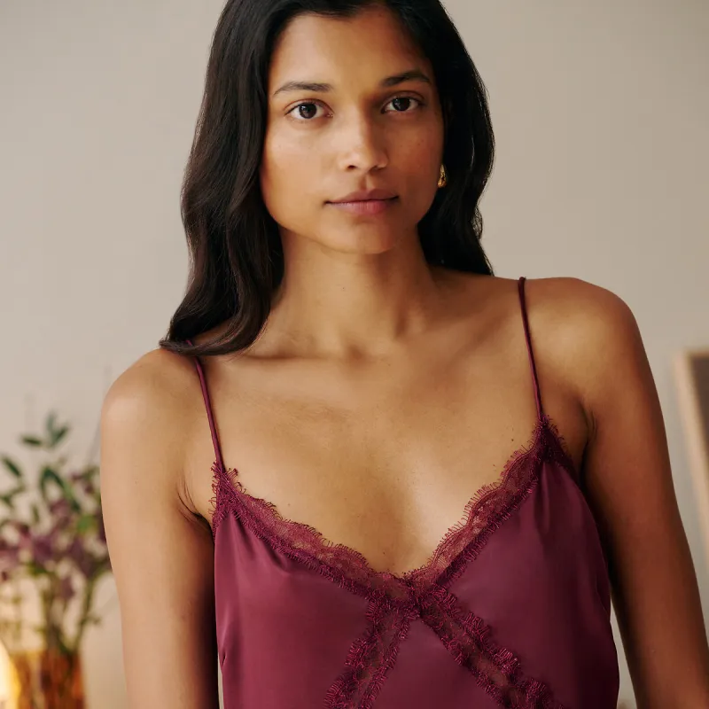 Satin Lace Detail Shoestring Strap Maxi Dress — image 1 of 3