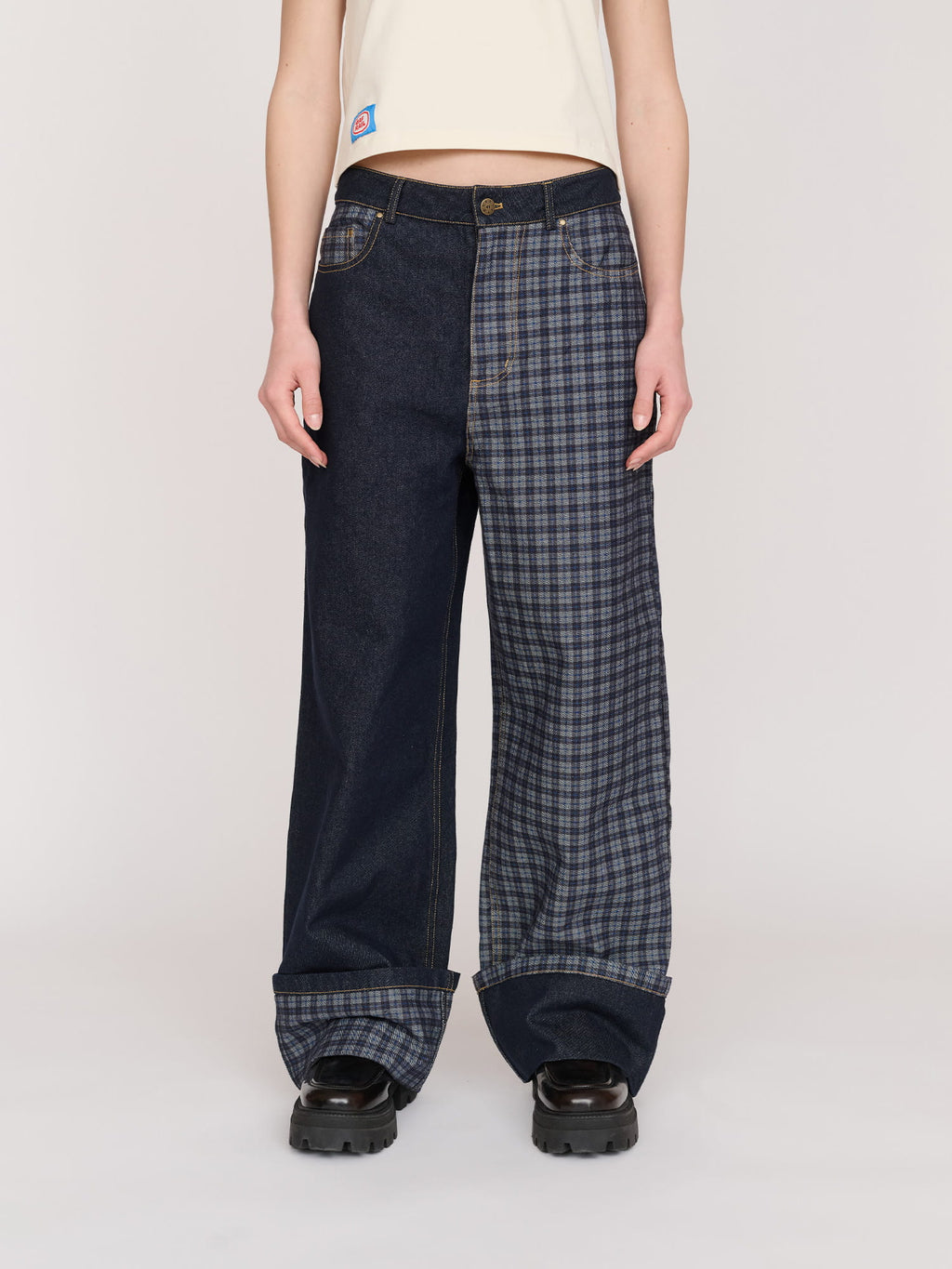 Check Turn Up Jeans