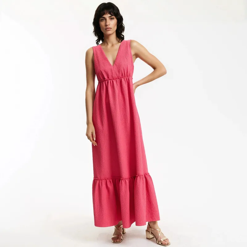 Sleeveless V-Neck Maxi Dress with Ruffles — image 1 of 4
