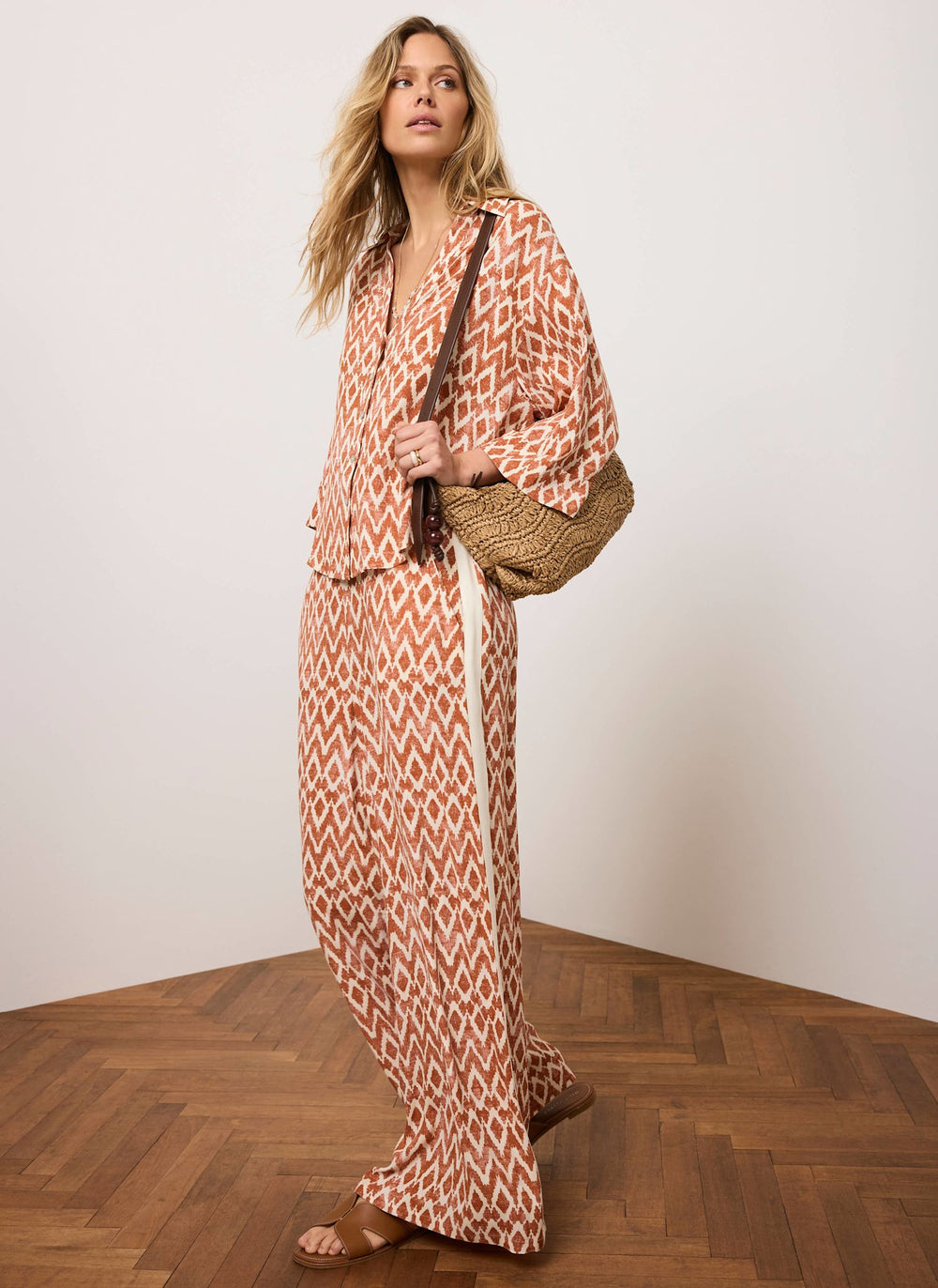 Orange Geo Print Wide Leg Trousers