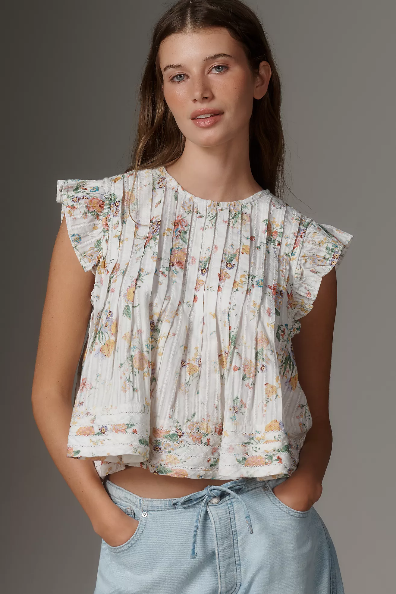 Pilcro Short-Sleeve Pleated Babydoll Blouse