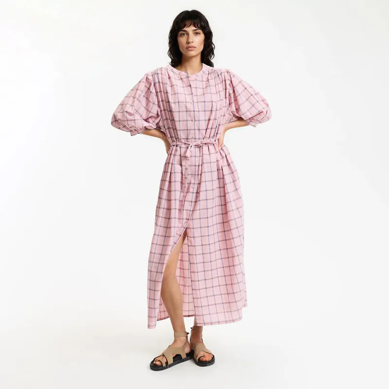 Checked 3/4 Length Sleeve Maxi Dress — image 1 of 4