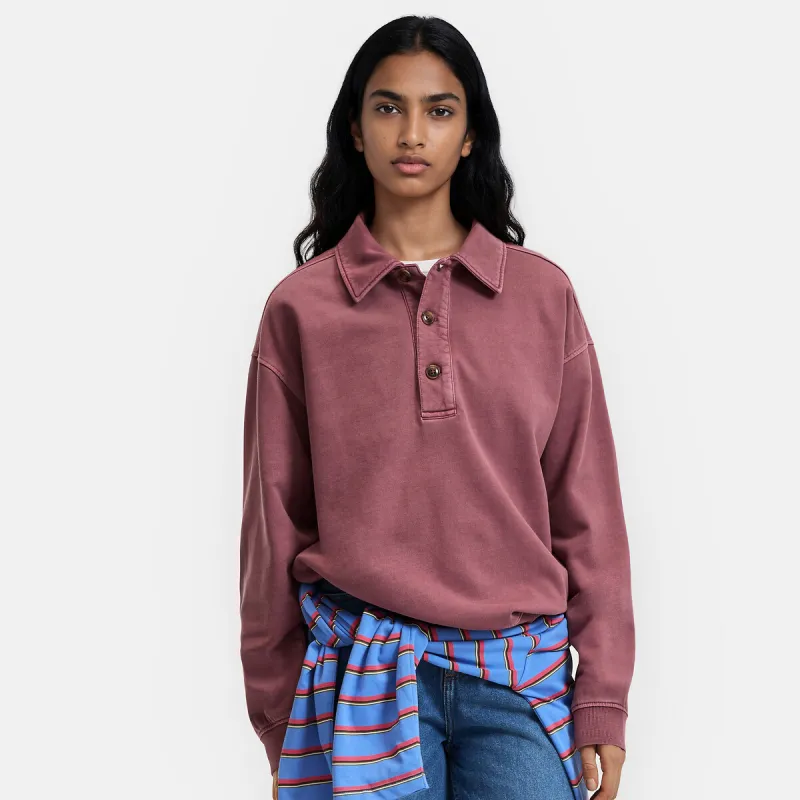 Cotton Buttoned Polo Collar Sweatshirt — image 1 of 4