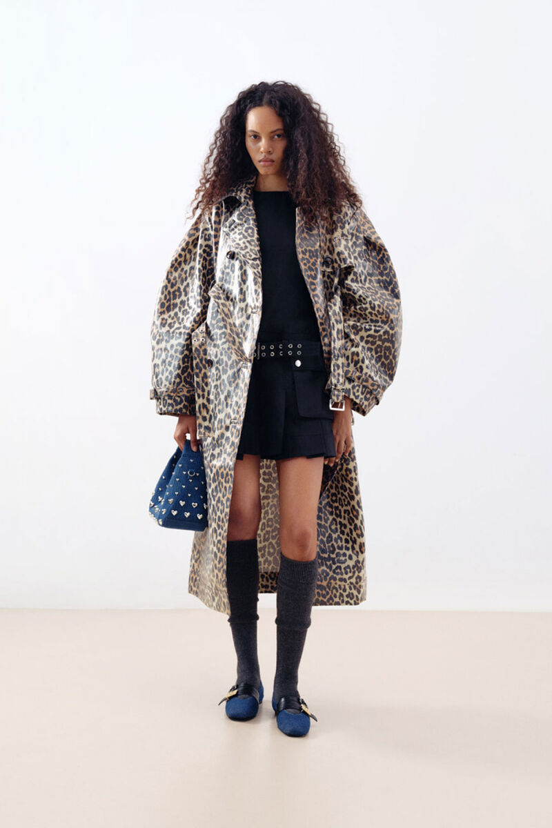 Leopard Laminated Cotton Trench Coat