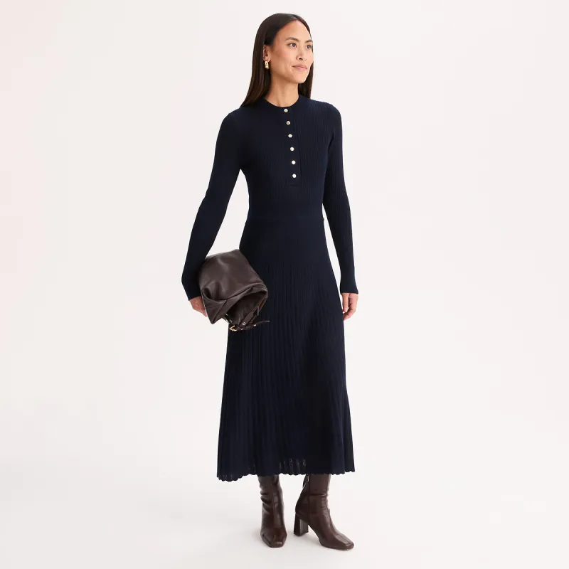 Ribbed Wool Blend Crew Neck Midi Dress — image 1 of 4