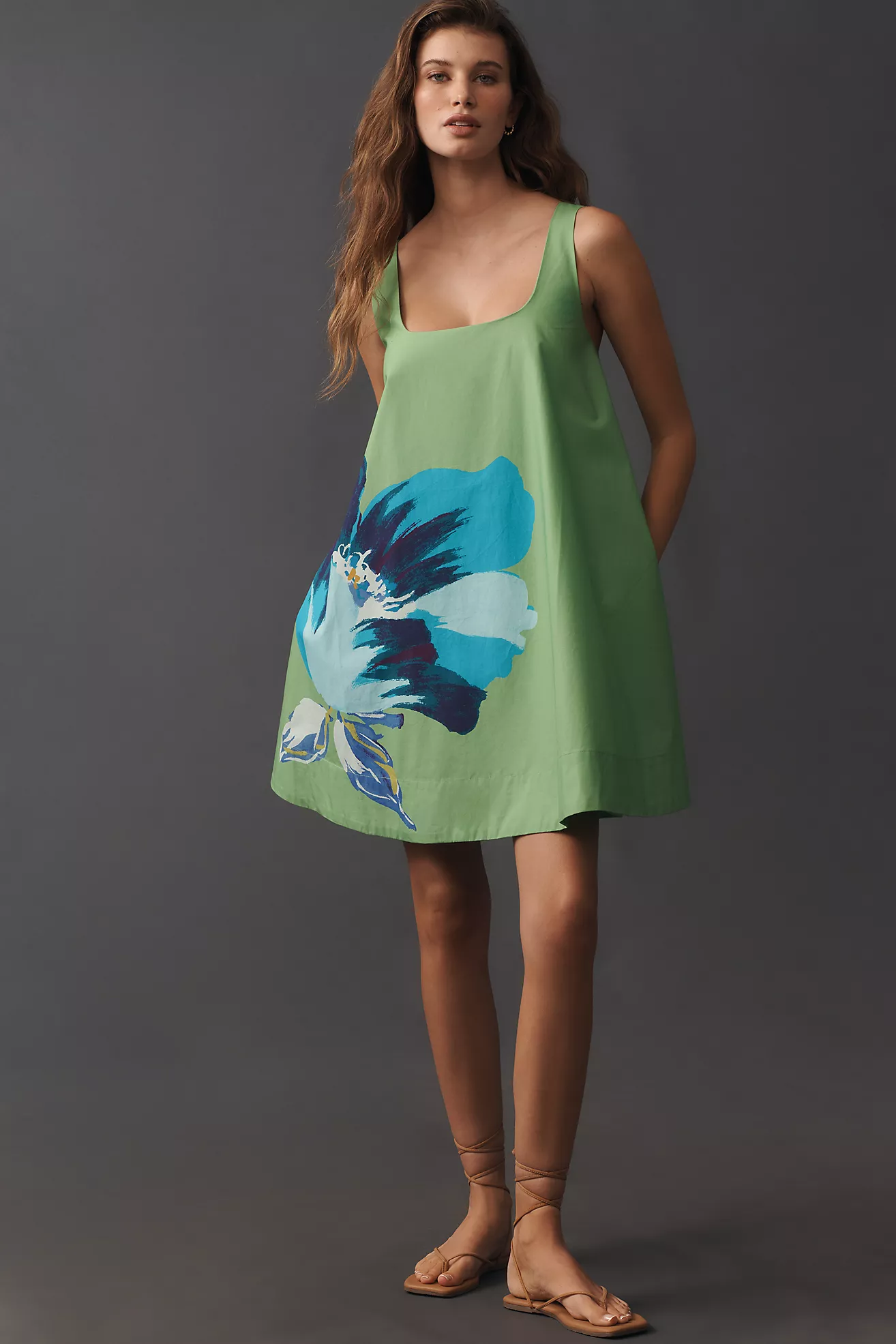 Maeve Square-Neck Cotton Poplin Mini Swing Dress