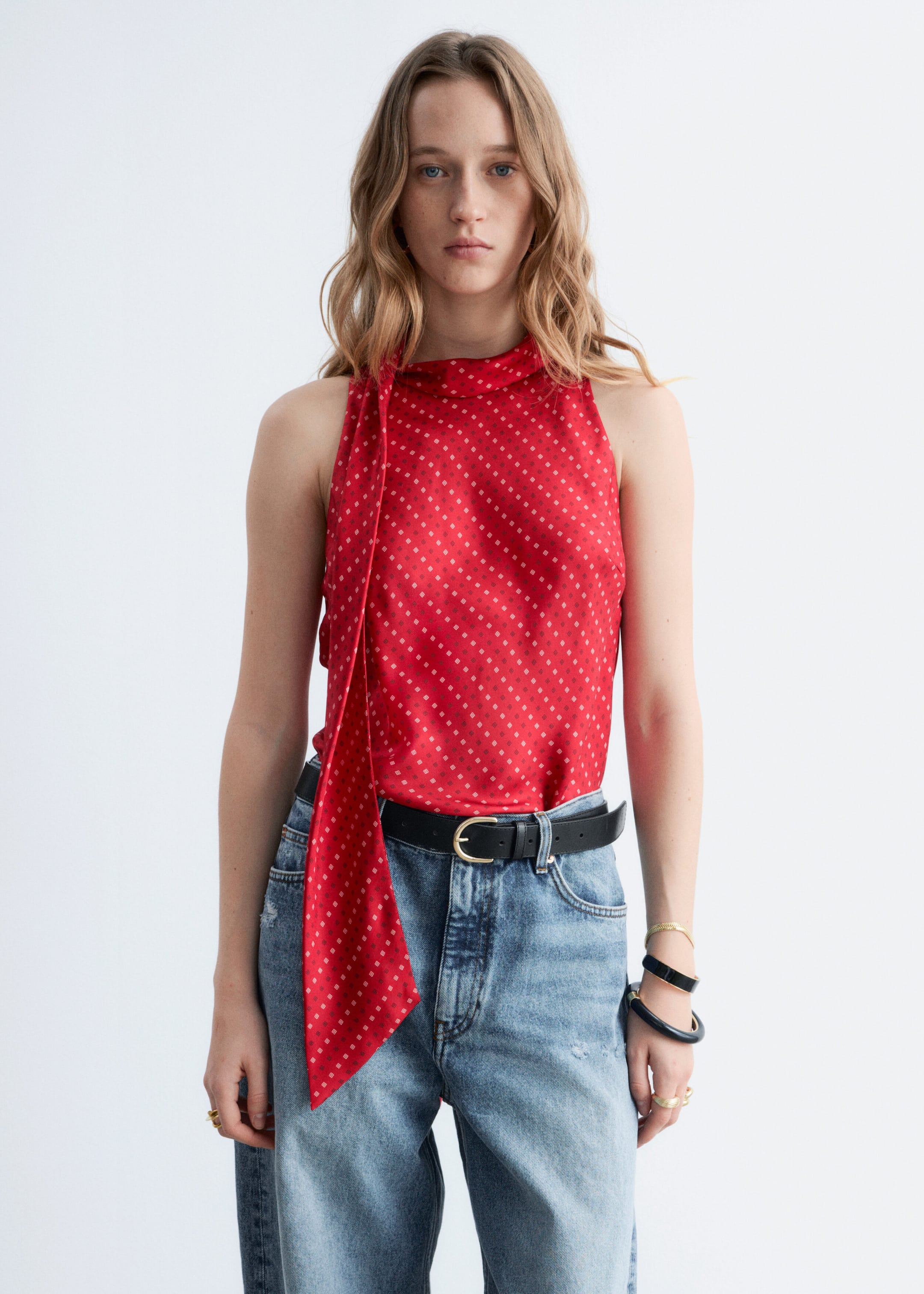 Scarf-Neck Silk Top