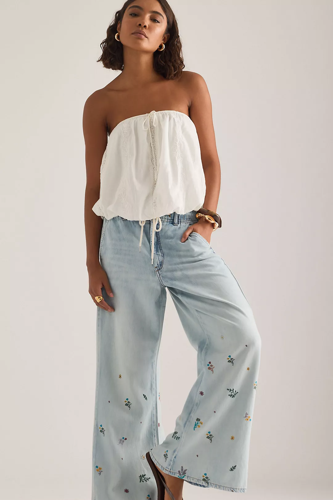 The Adi Mid-Rise Ditsy Floral Flare Jeans by Pilcro