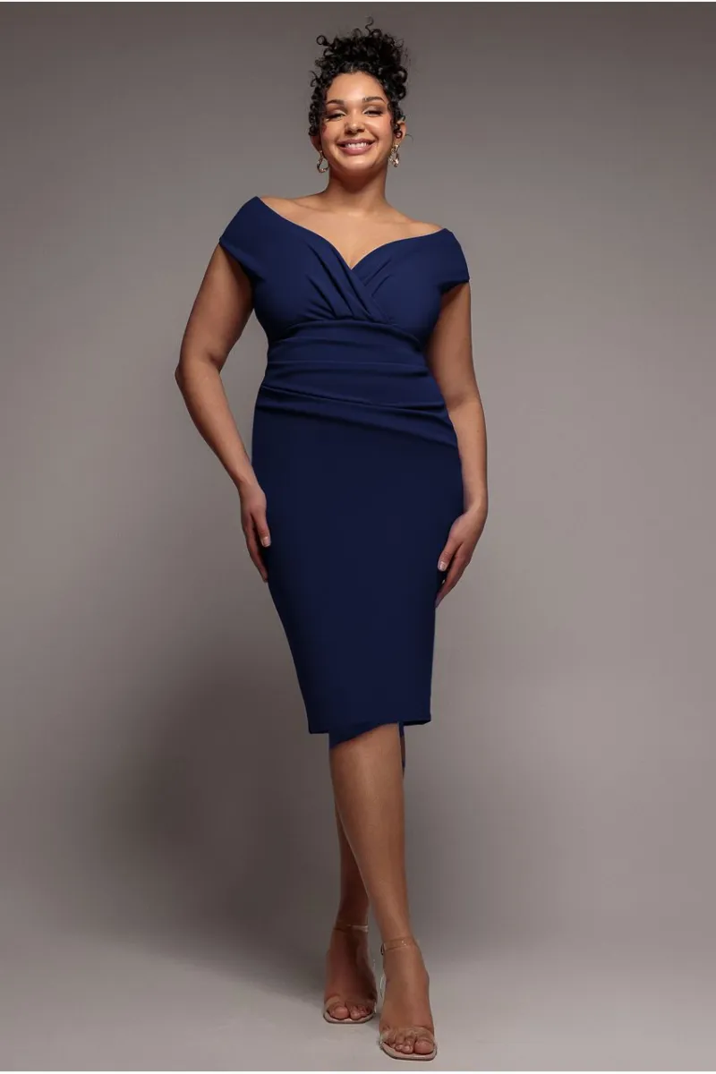 Scuba Bardot Pleated Midi Dress — image 1 of 4