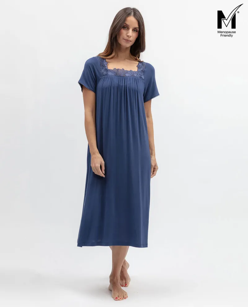 Serene Womens Lace Detail Jersey Midi Nightdress