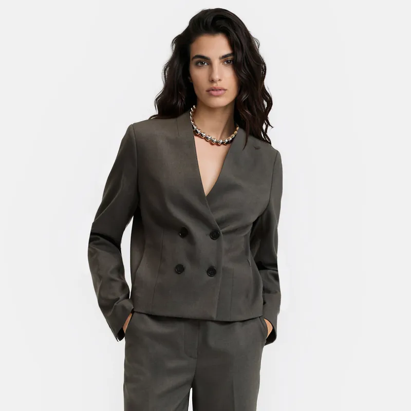 Short Fitted Collarless Double-Breasted Blazer — image 1 of 4