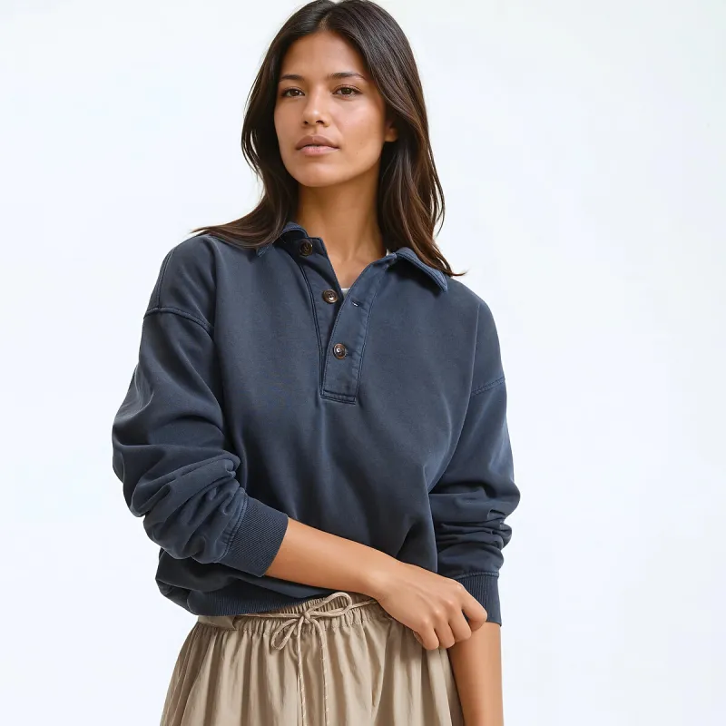 Cotton Buttoned Polo Collar Sweatshirt — image 1 of 4