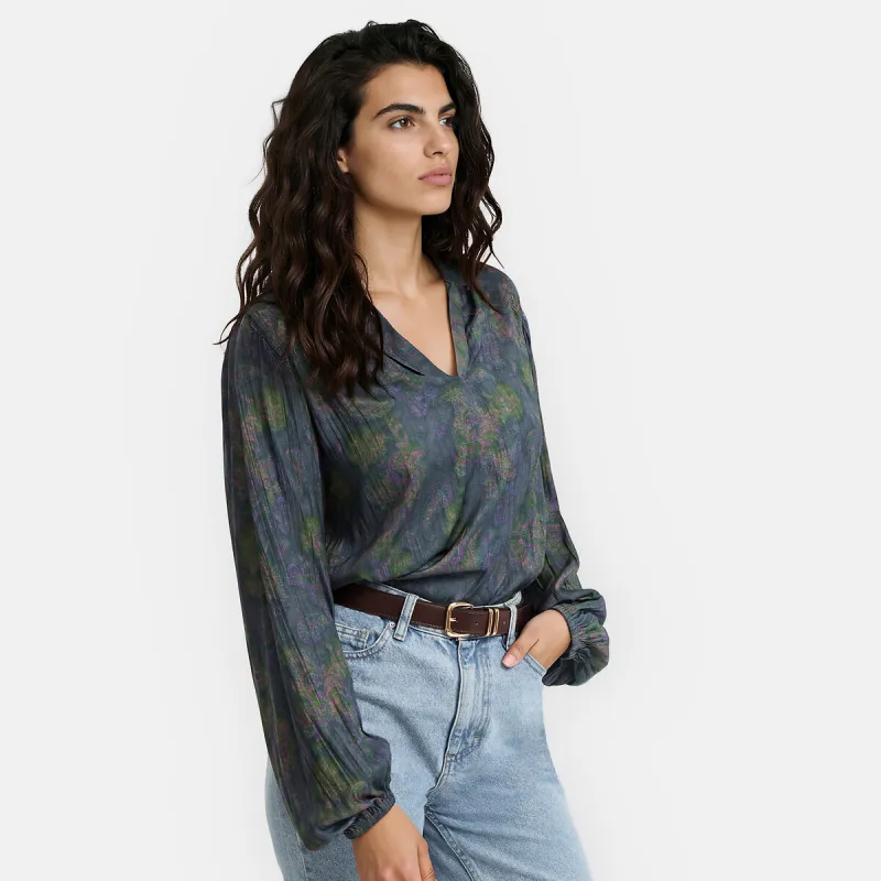 Paisley Print Draping Long Sleeve Blouse — image 1 of 4